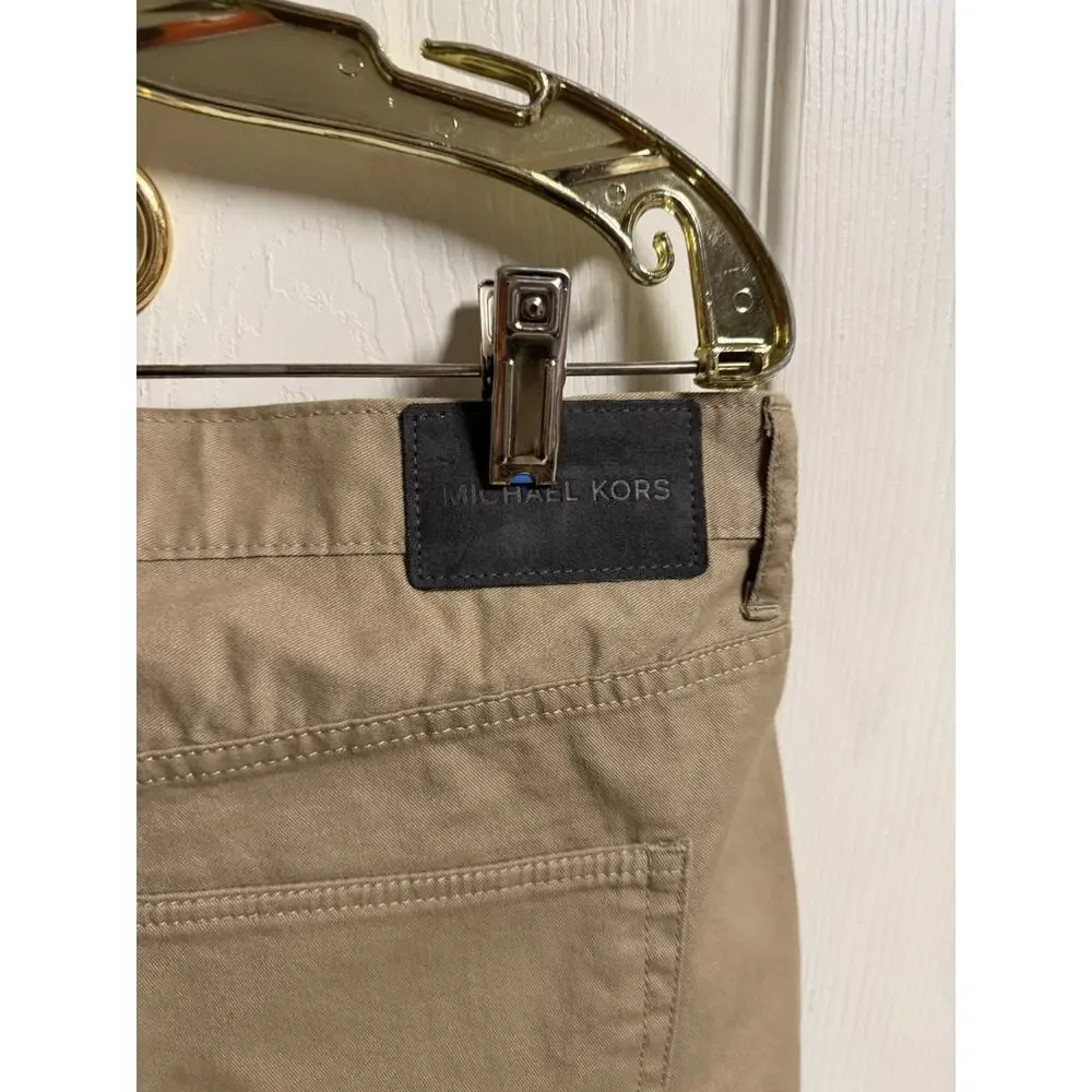 Michael Kors Mens Parker Slim Fit Khaki Tan Chino Pants 36x32 5-Pocket Trousers